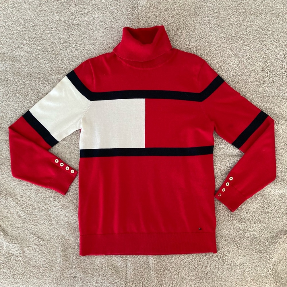 NEW Tommy Hilfiger Red, White and Dark Blue Turtleneck Long Sleeve Sweater